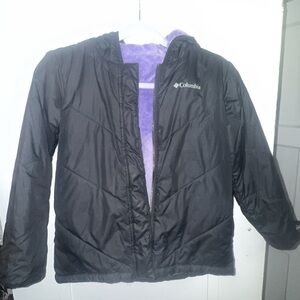Columbia Kids Black Puffer Jacket with Purple Interior